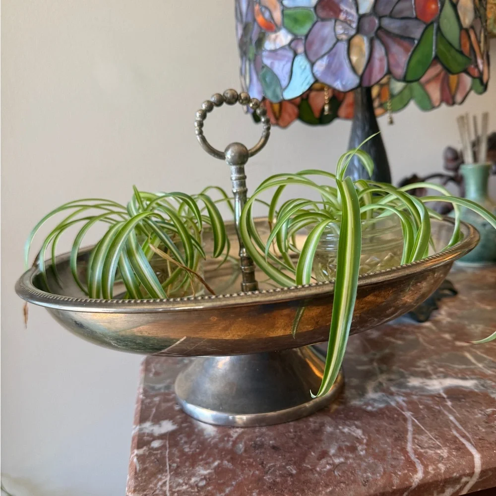 Vintage Godinger Rustic Silver Plated Two-Tier Handled Tazza Serving Dish - Picture 8 of 11